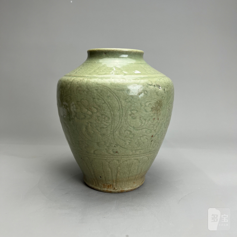 明代 龙泉青釉刻花罐 - 图8